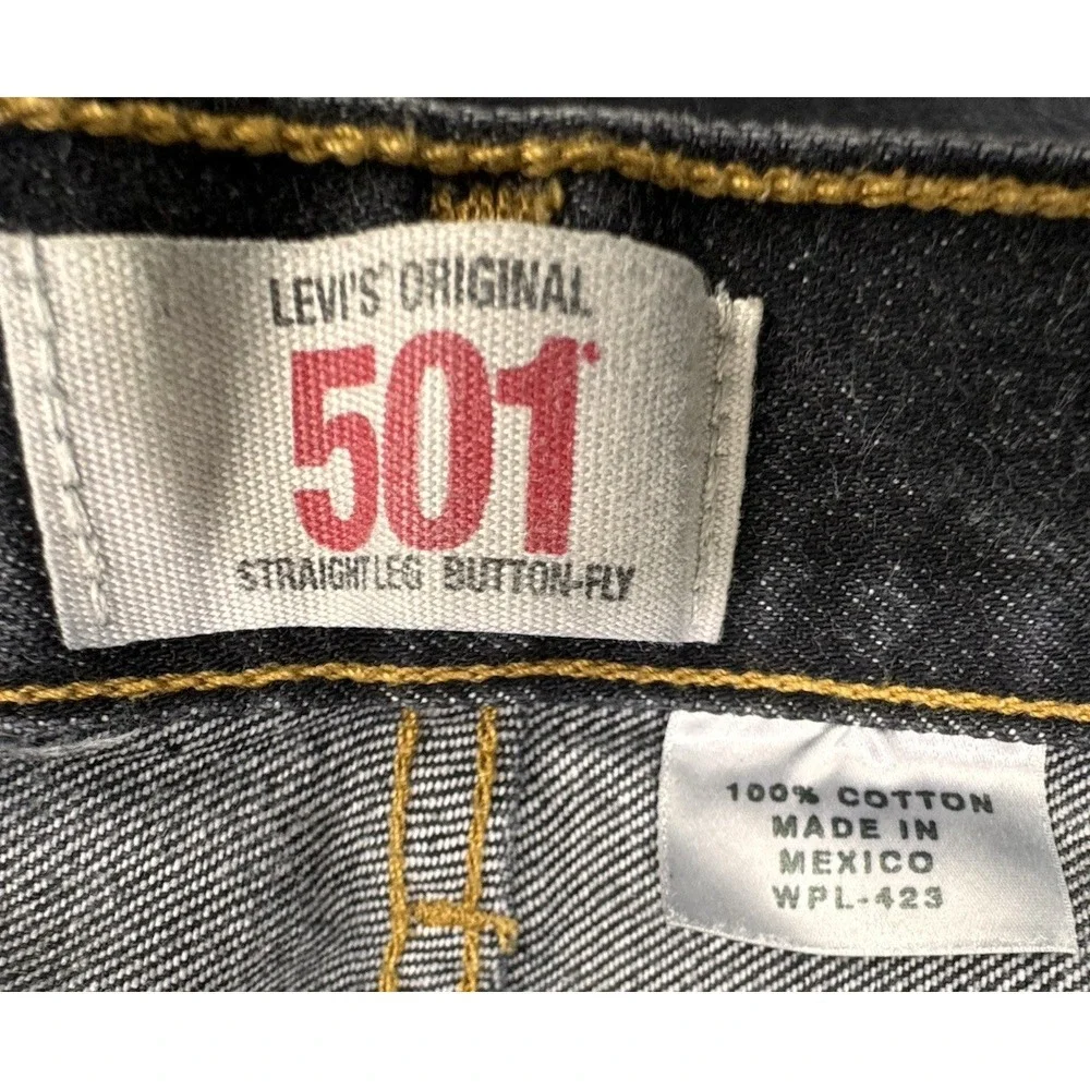 Levi's 501 Jeans Men 38x32 Black Straight Leg Button Fly Distressed Denim‎